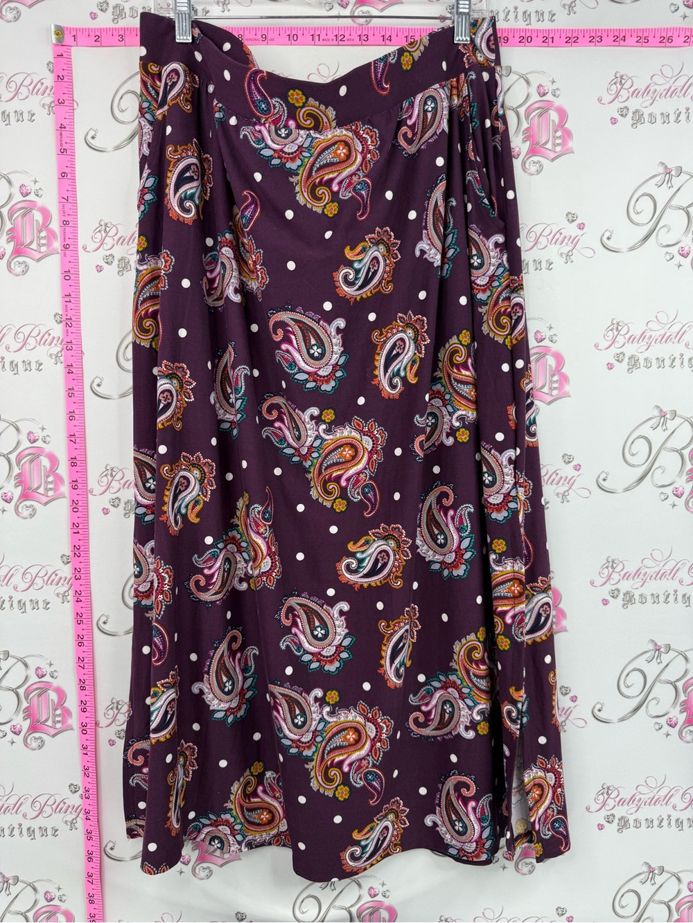 Terra & Sky skirt stretchy soft Purple Paisley A-Line Skirt polka dot